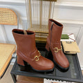 GG HORSEBIT ANKLE BOOTS IN RED BROWN SHEEPSKIN