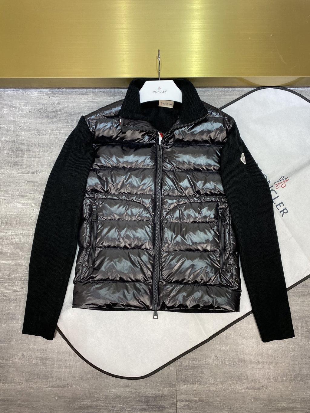 Moncler Quilted Knit-Sleeve Zip Jacket
