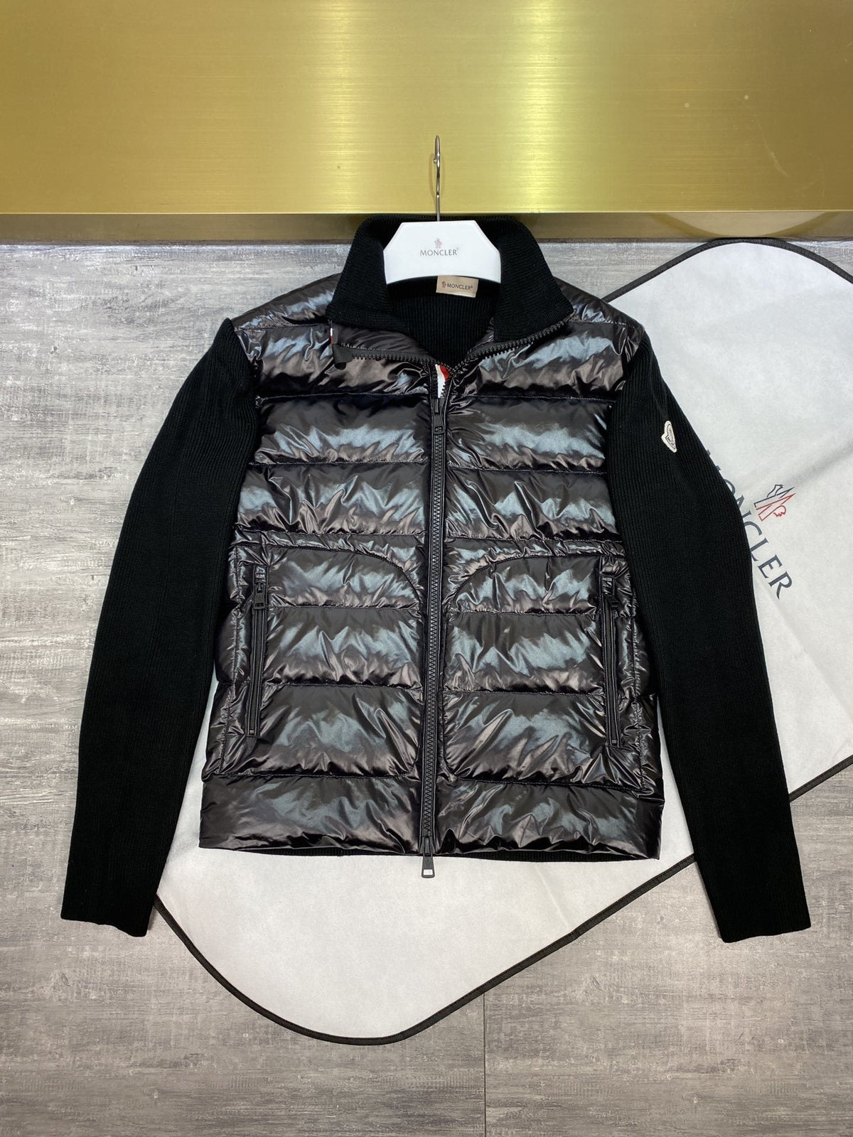 Moncler Quilted Knit-Sleeve Zip Jacket
