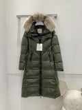 Moncler Women’s Long Down Jacket with Fur-Trim Hood