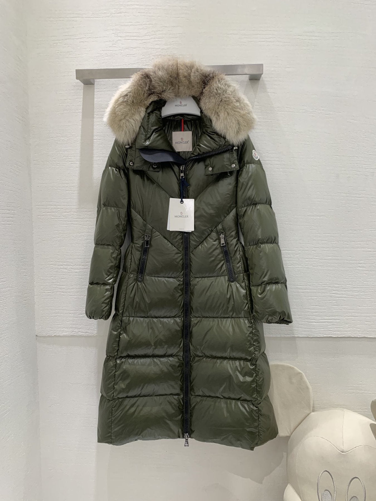 Moncler Women’s Long Down Jacket with Fur-Trim Hood