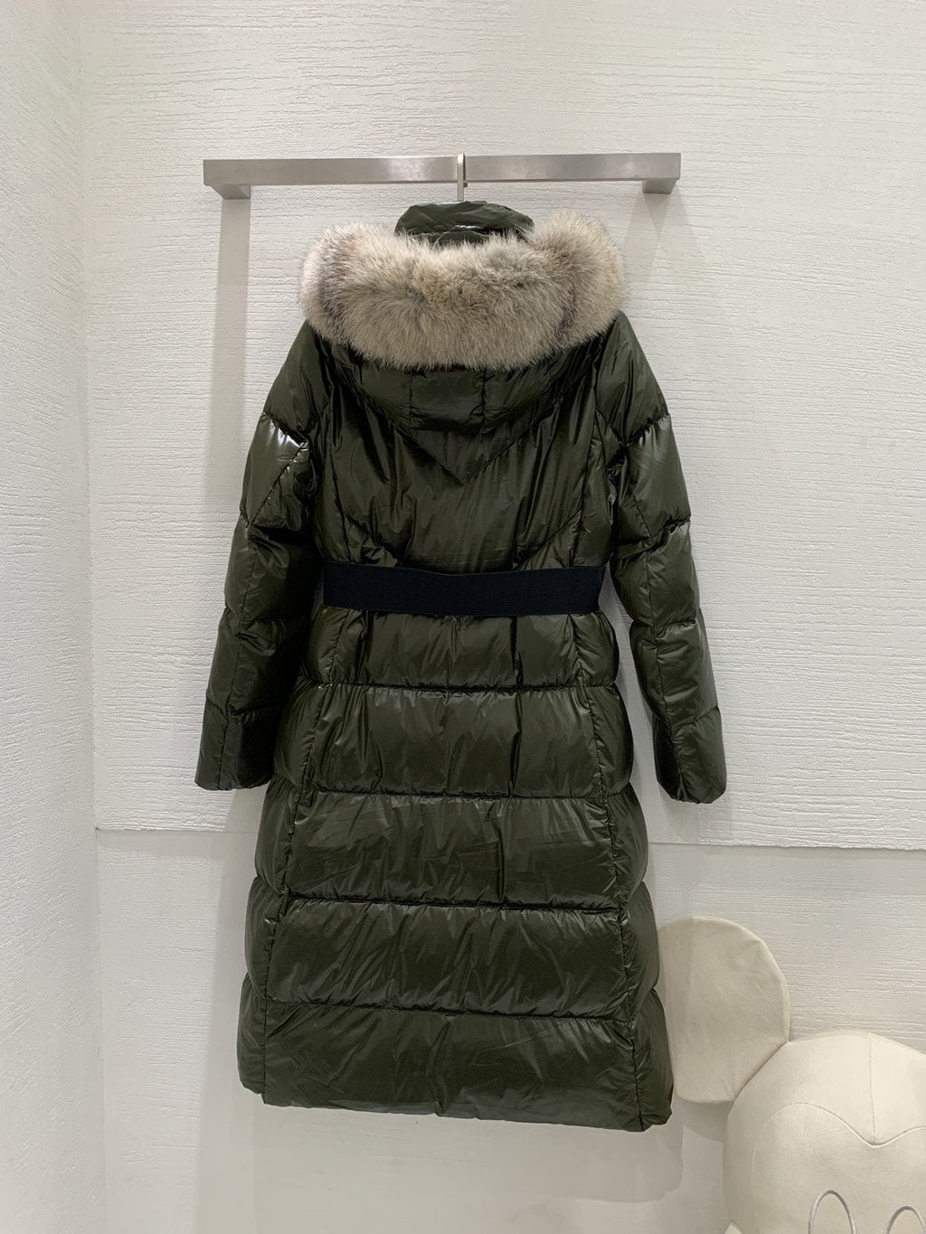 Moncler Women’s Long Down Jacket with Fur-Trim Hood