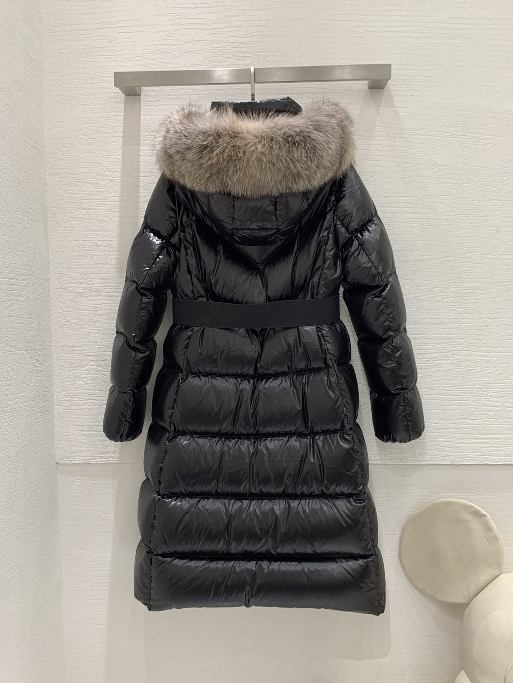 Moncler Women’s Long Down Jacket with Fur-Trim Hood