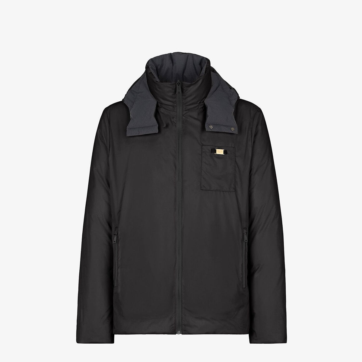 Fendi Black Hooded Chest-Pocket Zip Jacket