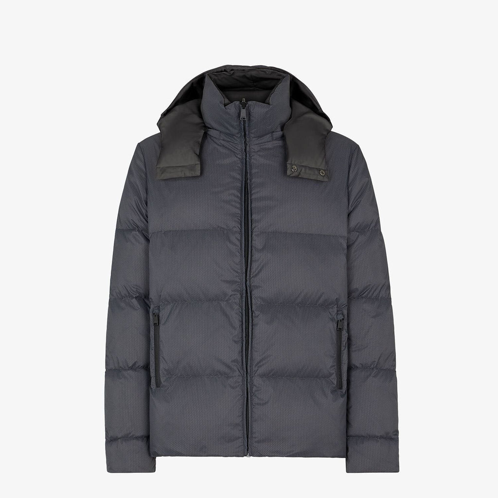 Fendi Grey Hooded Baffled Puffer Jacket