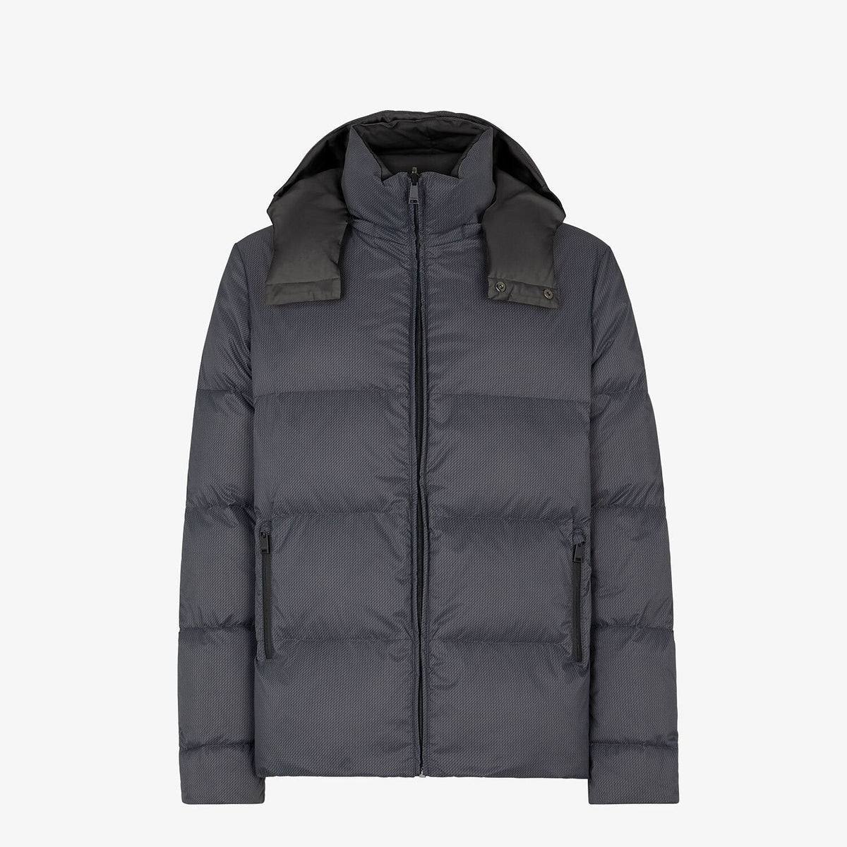 Fendi Grey Hooded Baffled Puffer Jacket