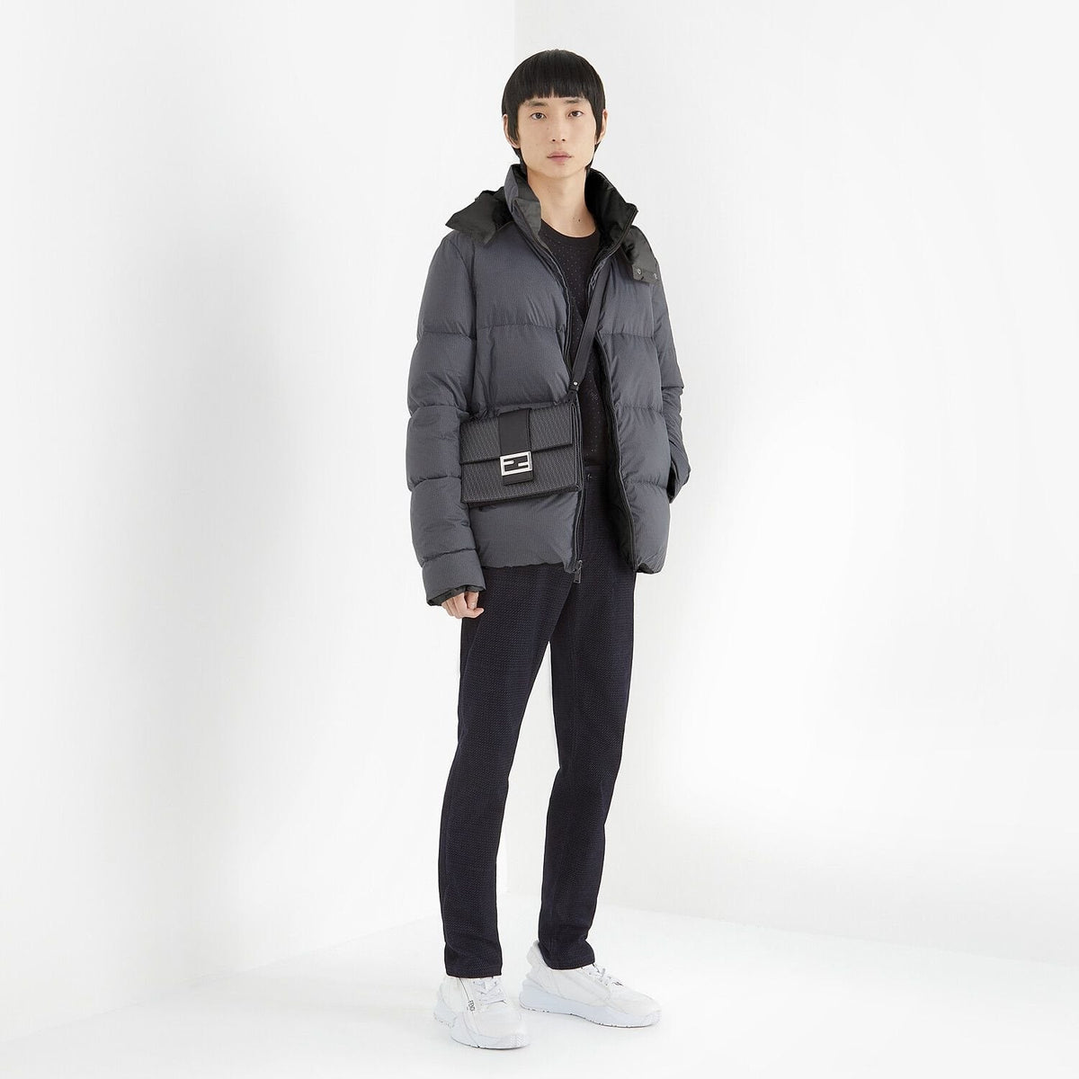 Fendi Grey Quilted Hooded Puffer Jacket