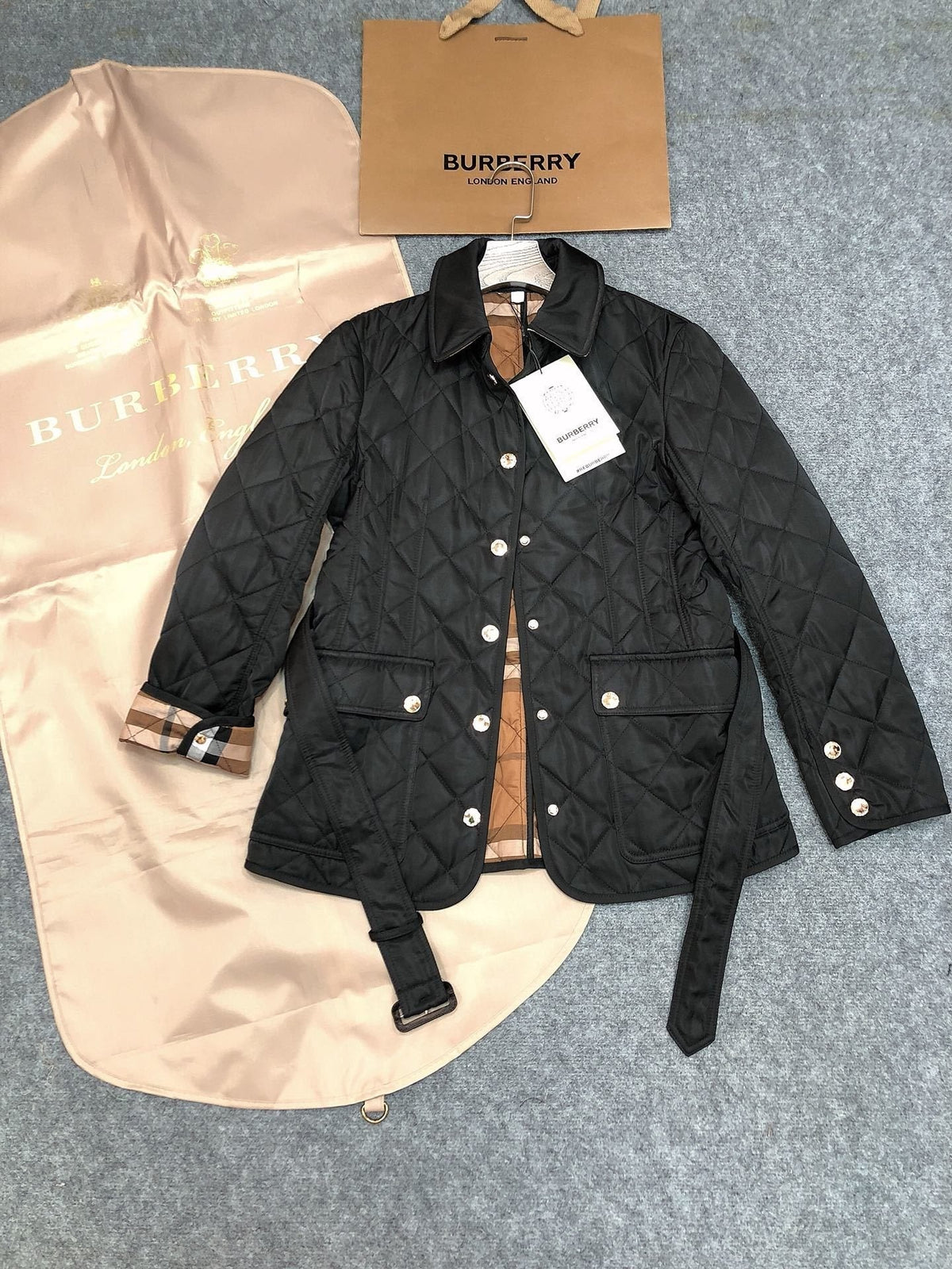 Burberry Women's Diamond-Quilted Belted Jacket