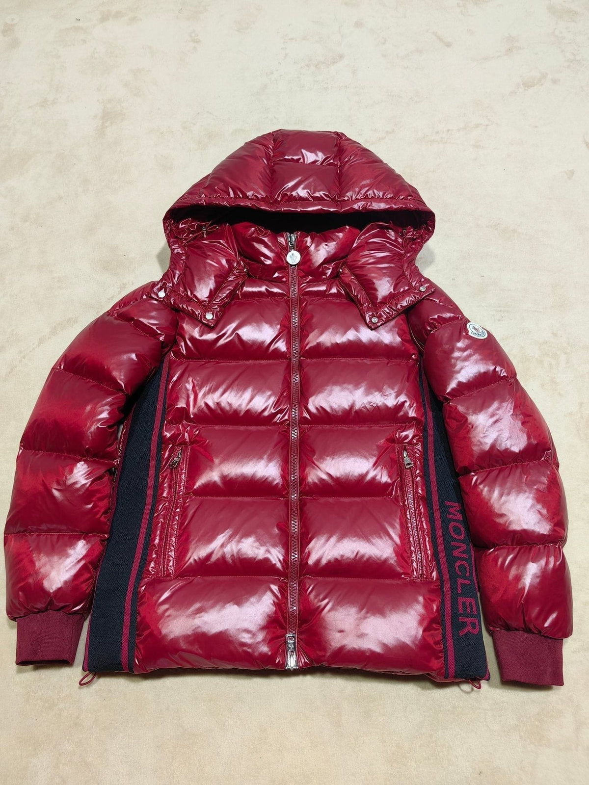 Moncler Glossy Knit-Panel Short Down Coat