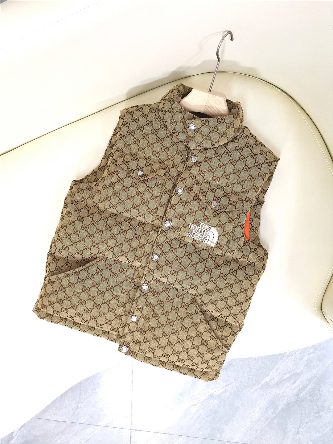 GUCCI Brown Monogram Hooded Down Vest