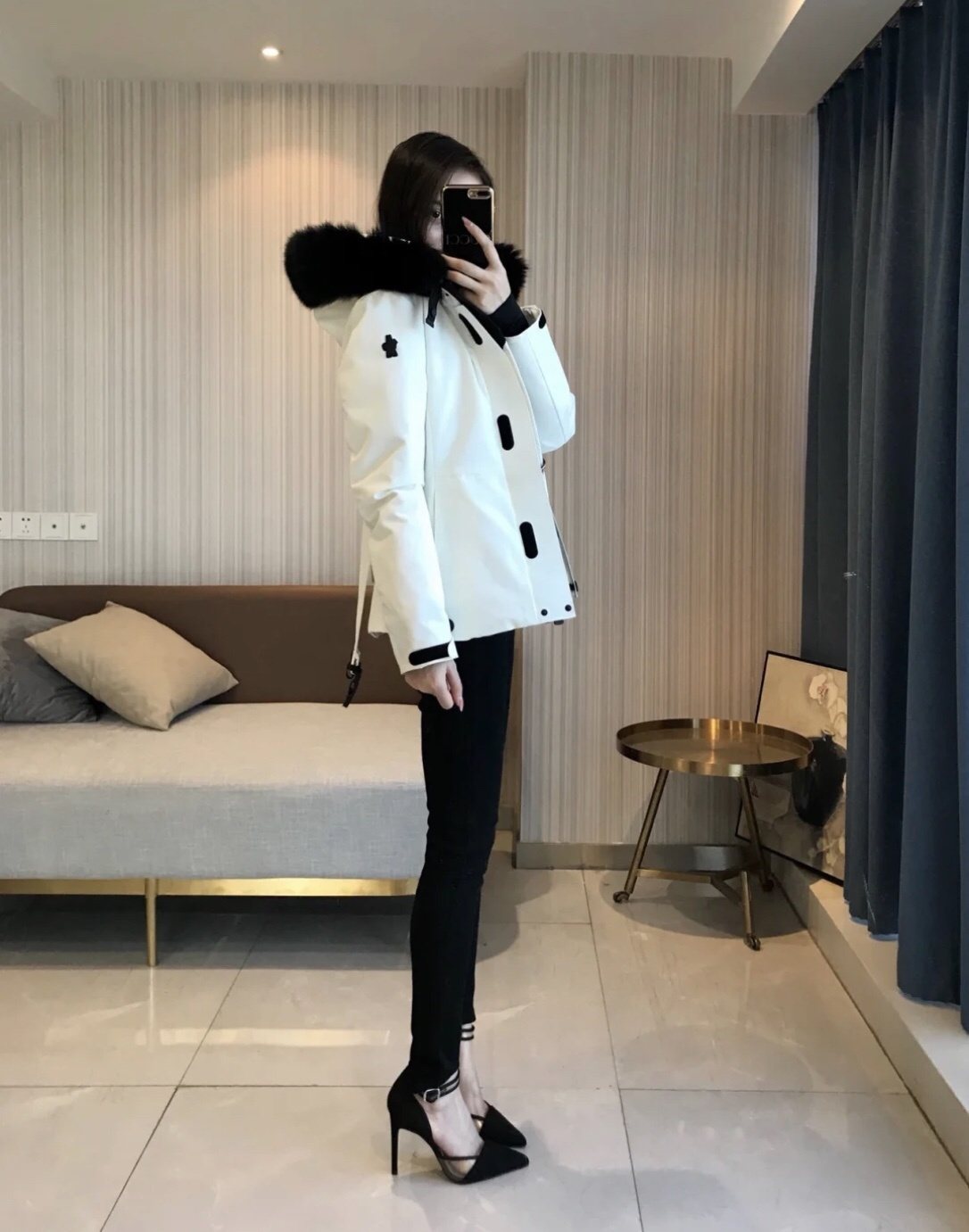 Moncler Women's Fur-Trim Hood Belted Puffer Coat