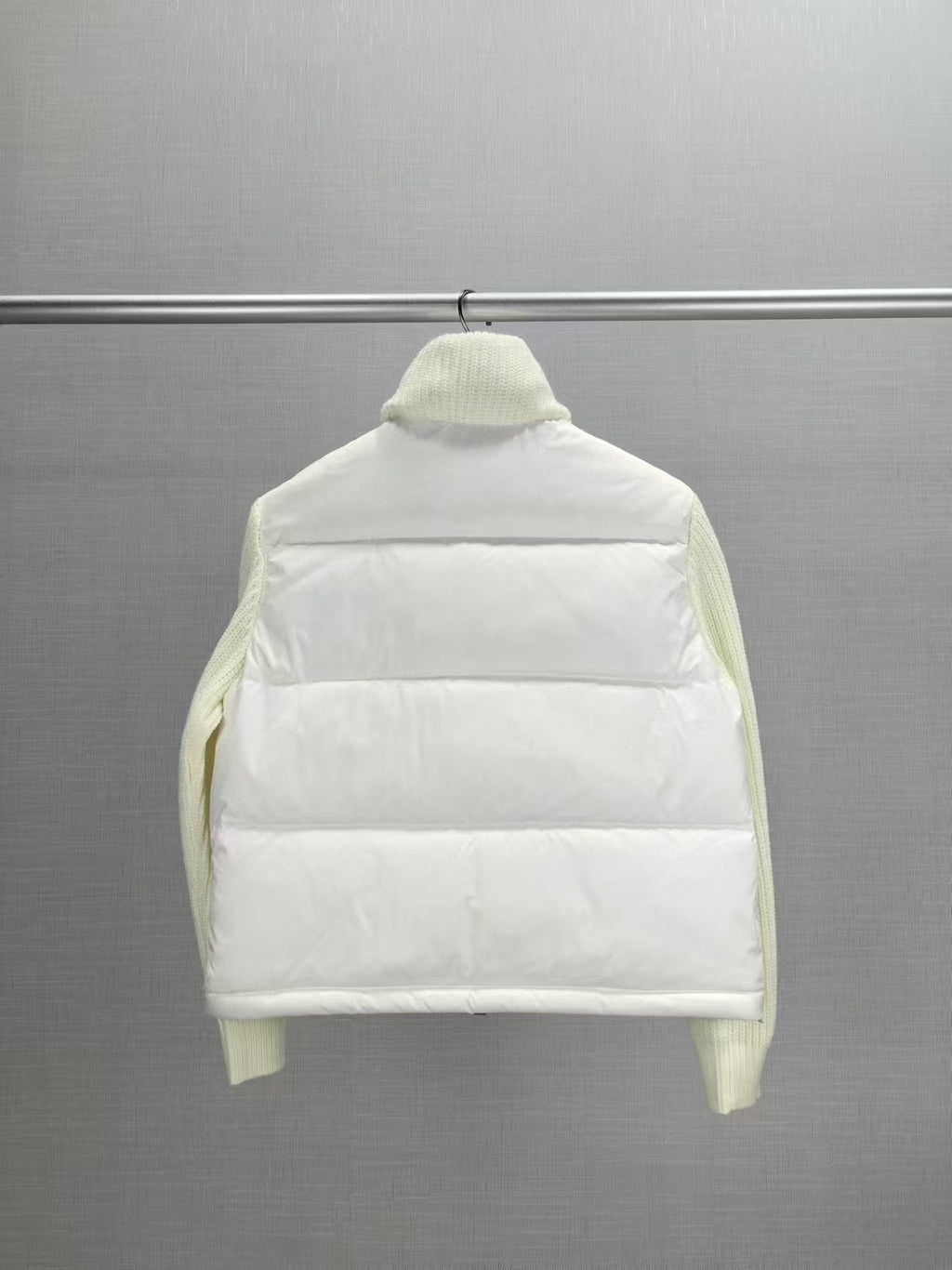 Moncler Women's High-Collar Knit-Sleeve Down Jacket