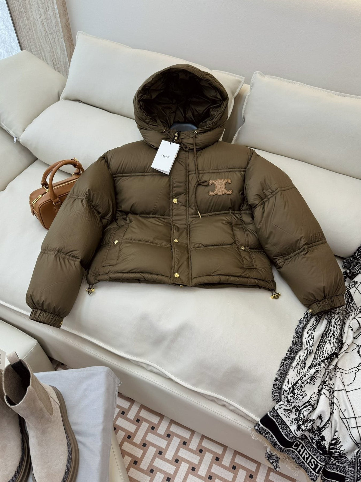 Celine Cropped Hooded Puffer Coat