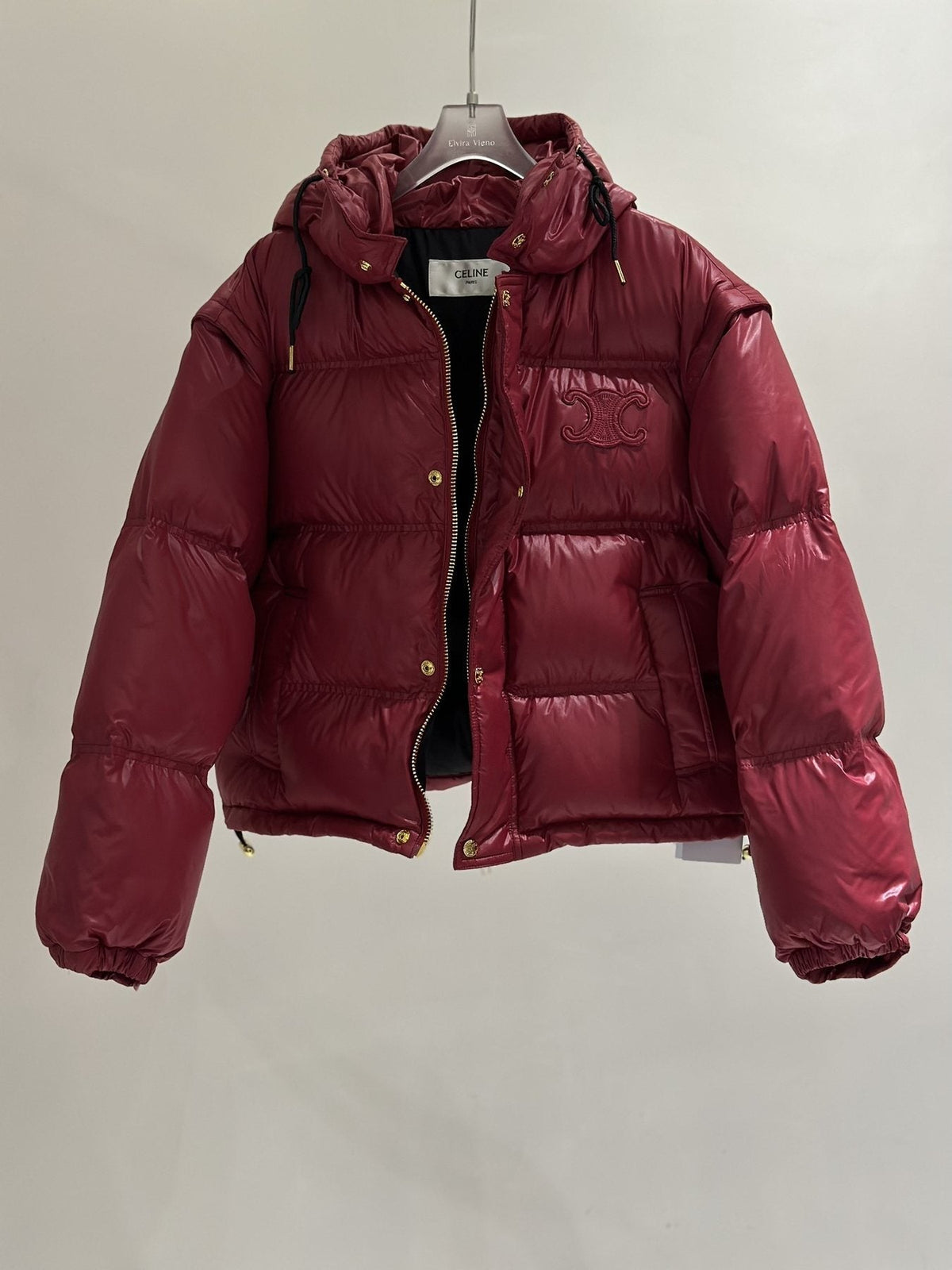 Celine Glossy Hooded Quilted Puffer Coat