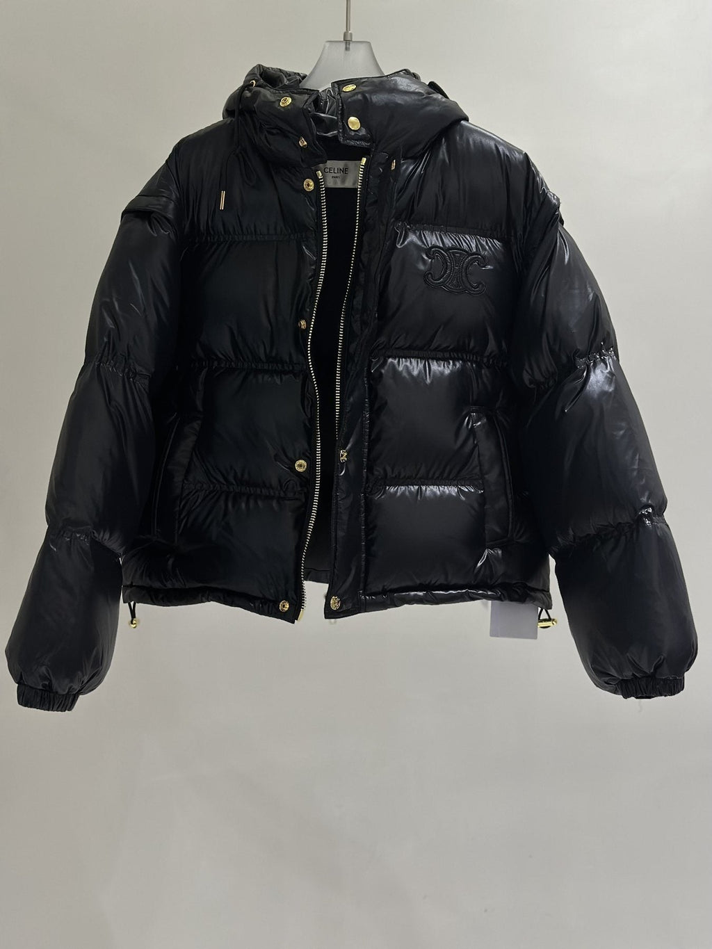Celine Glossy Hooded Quilted Puffer Coat