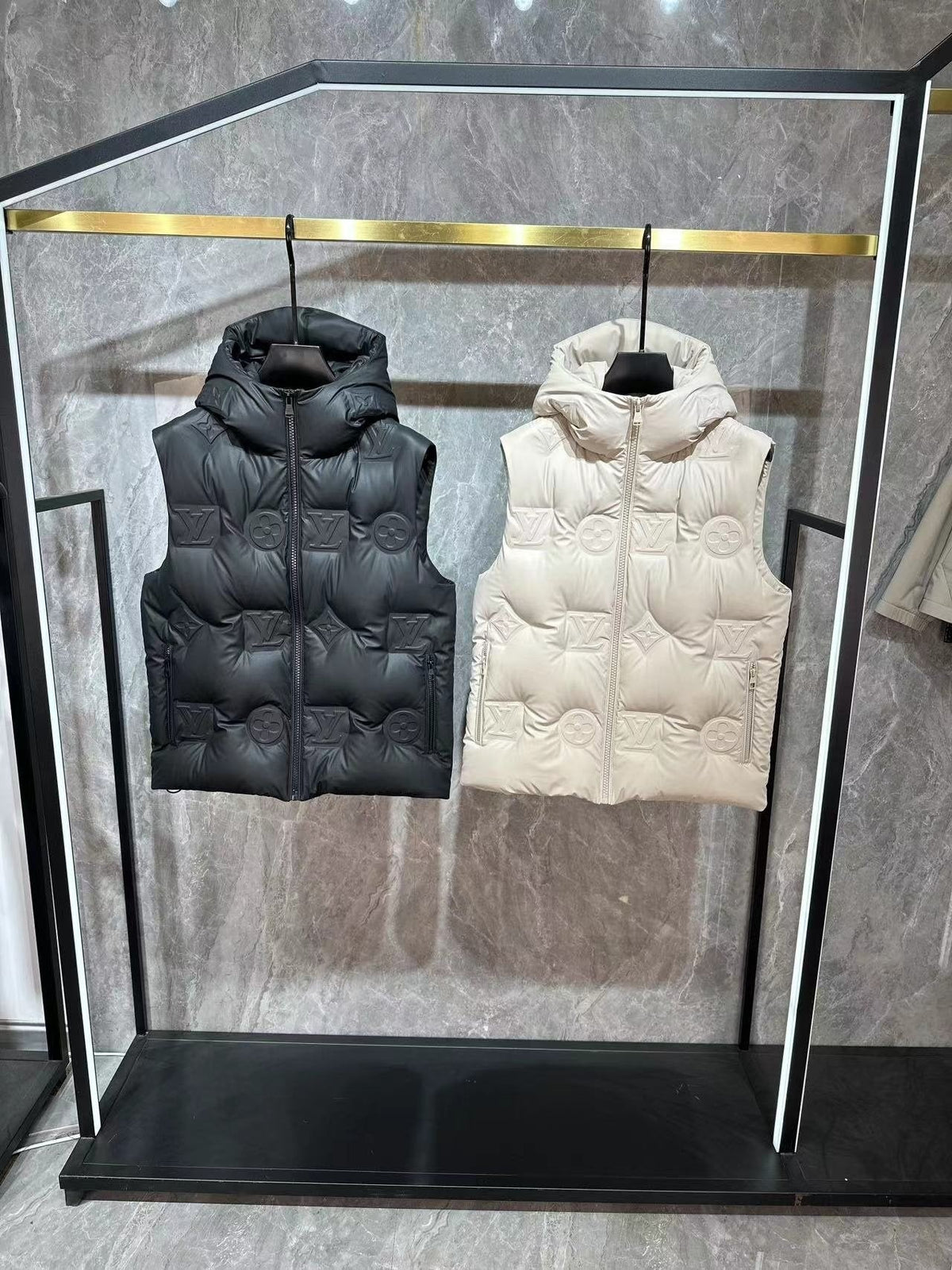 LV Tonal Monogram Hooded Quilted Vest