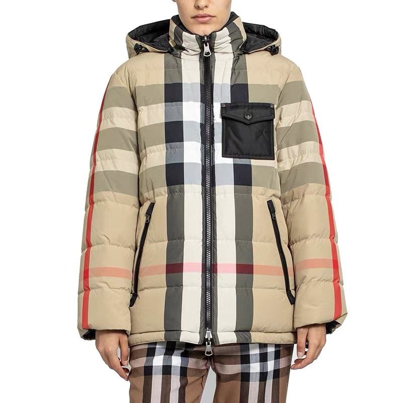Burberry Beige Check Hooded Puffer Jacket