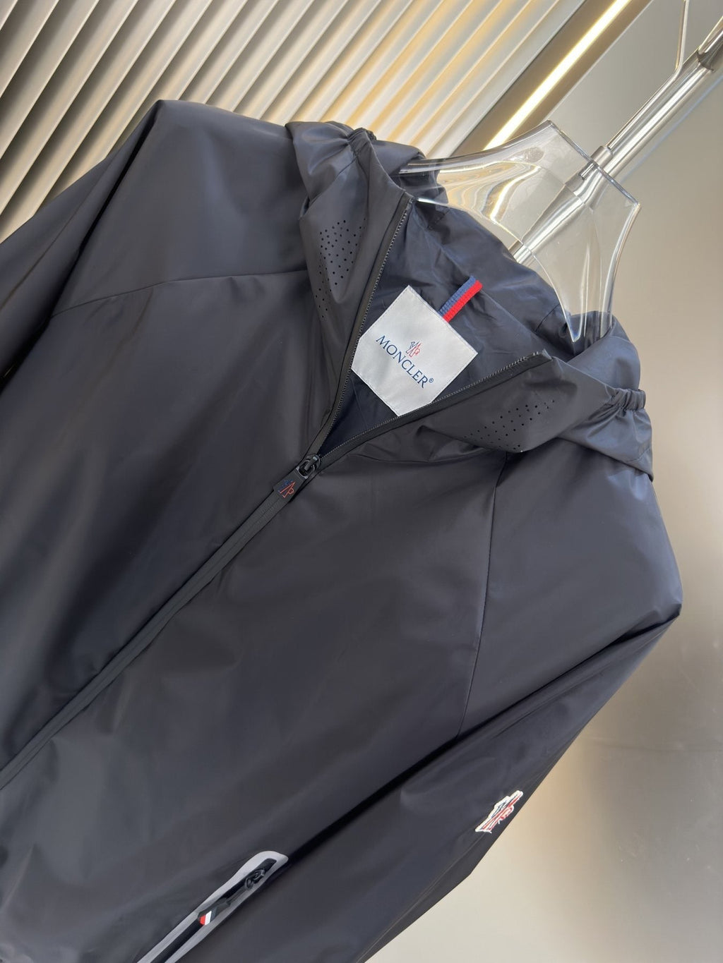 Moncler Hooded Zip-Front Jacket with Chest Emblem