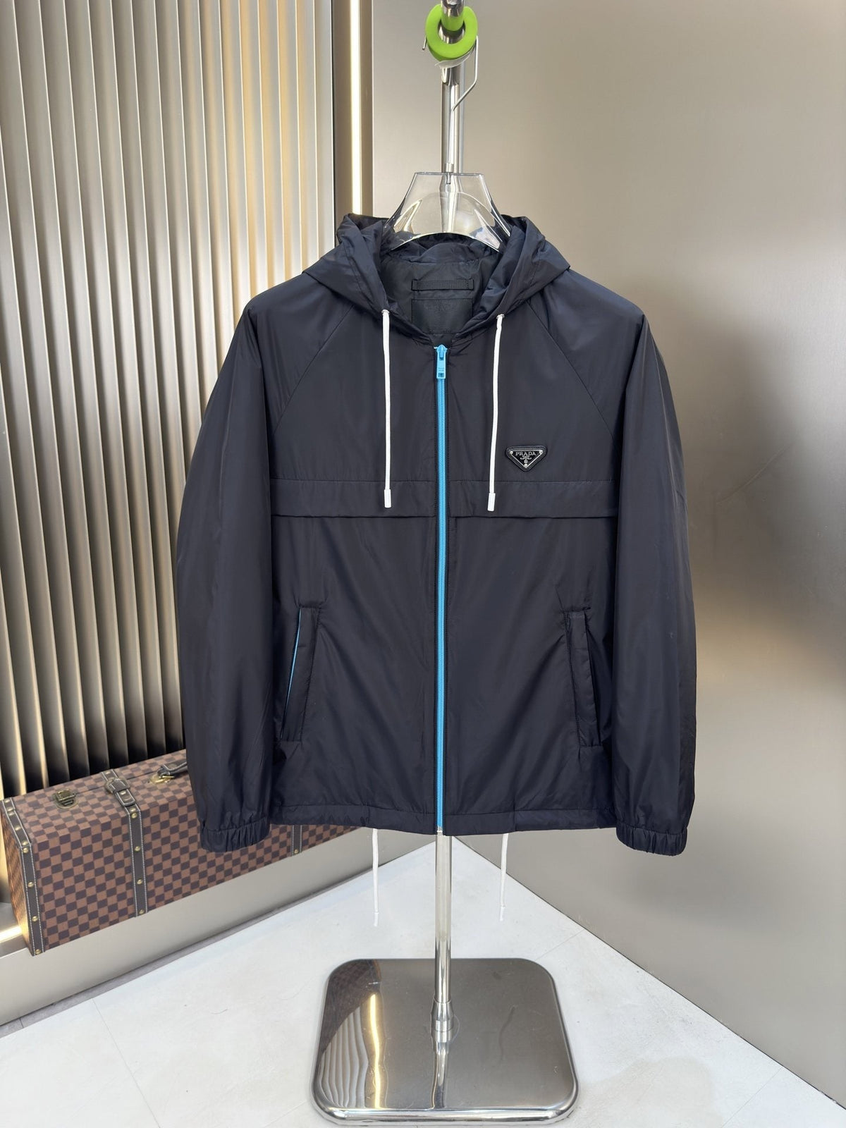 Prada Dark Navy Hooded Jacket with Blue Zipper Trim