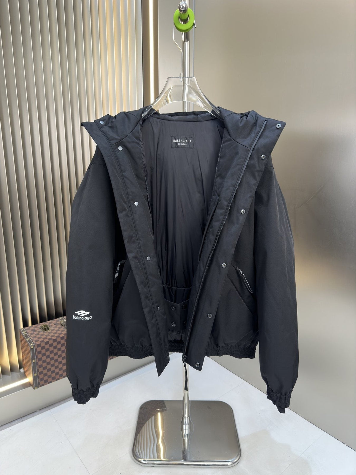 Balenciaga Black Hooded Insulated Zip-Front Coat