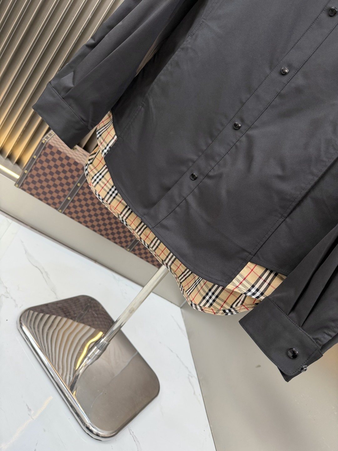 Burberry Plaid-Lined Button-Front Jacket