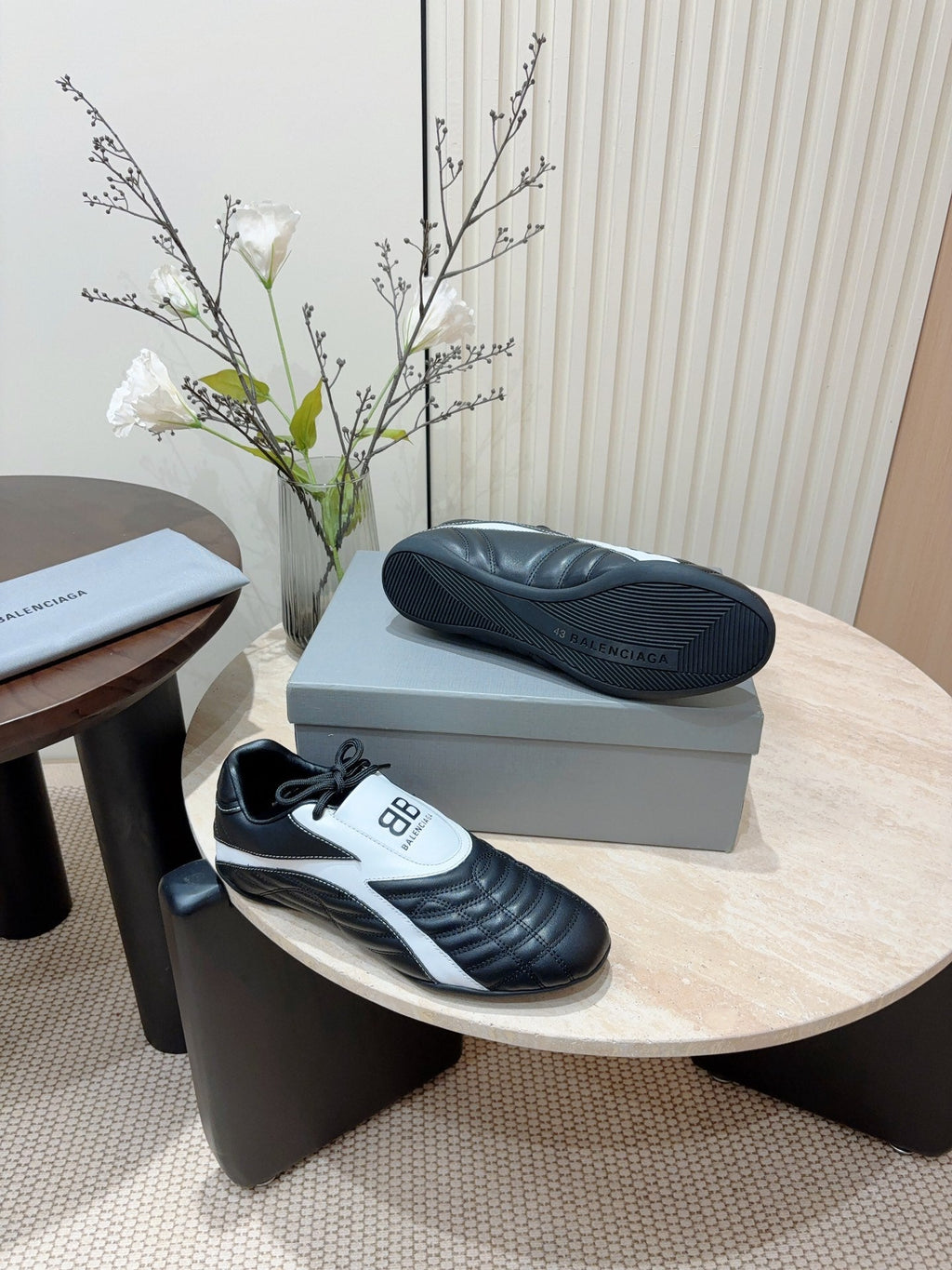 SOCCER SNEAKER IN BLACK MIX WHITE QUILTED LAMBSKIN