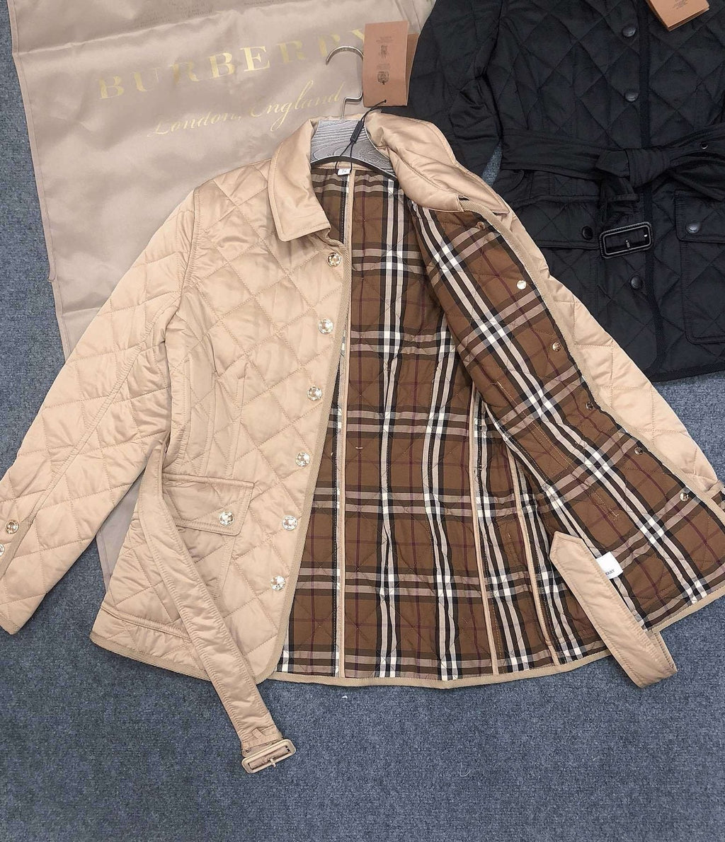 Burberry Belted Diamond-Quilted Jacket
