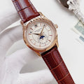 Patek Philippe Rose Gold-Tone Brown Leather Strap Watch